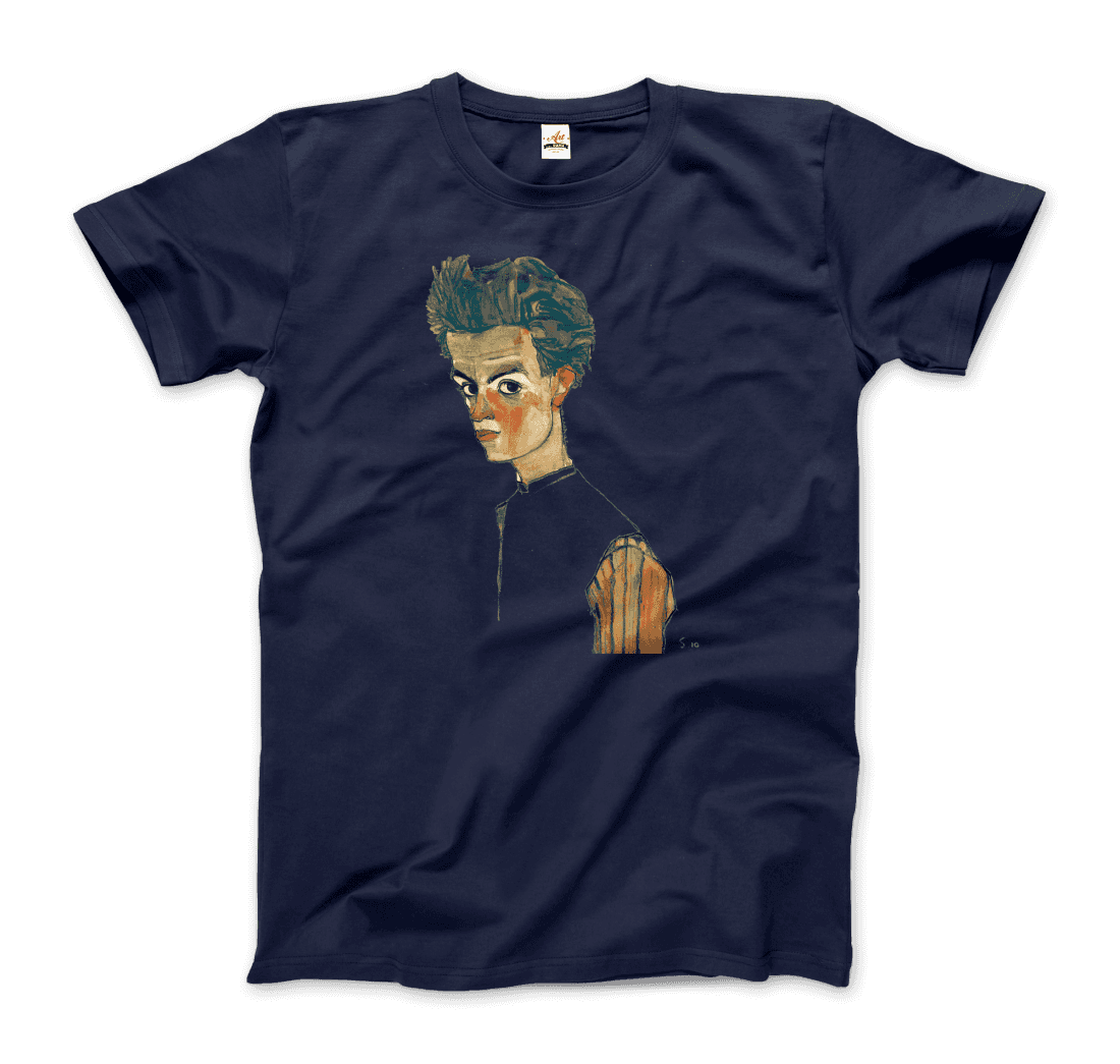 Egon Schiele Self-Portrait, Art T-Shirt-Art-O-Rama Shop-Men (Unisex)-Heather Grey-S-Urbanheer