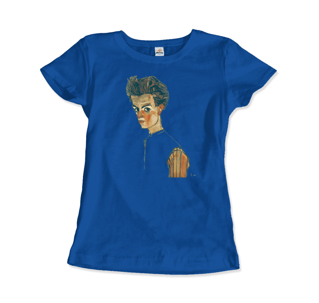 Egon Schiele Self-Portrait, Art T-Shirt-Art-O-Rama Shop-Men (Unisex)-Royal Blue-S-Urbanheer