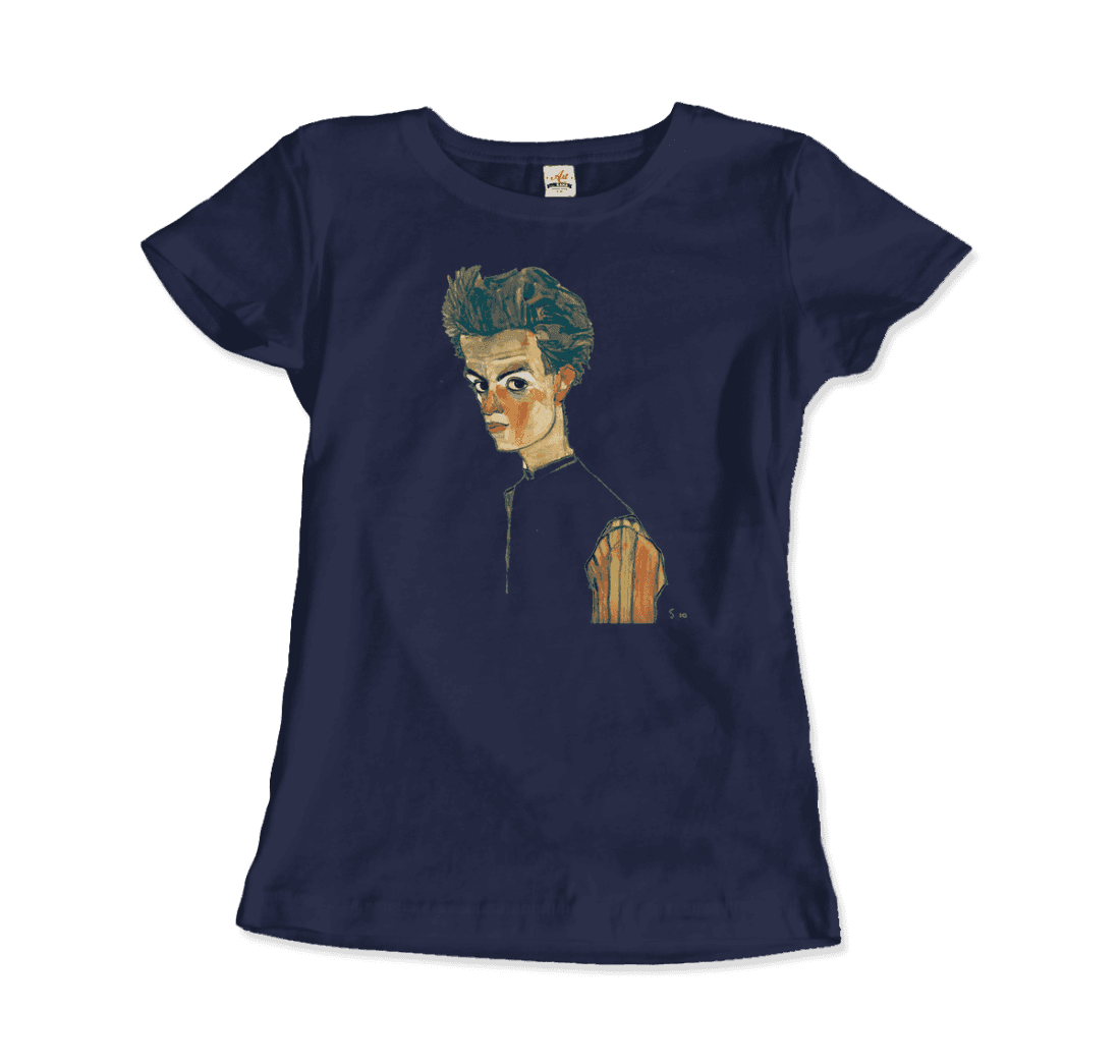 Egon Schiele Self-Portrait, Art T-Shirt-Art-O-Rama Shop-Men (Unisex)-Navy-S-Urbanheer