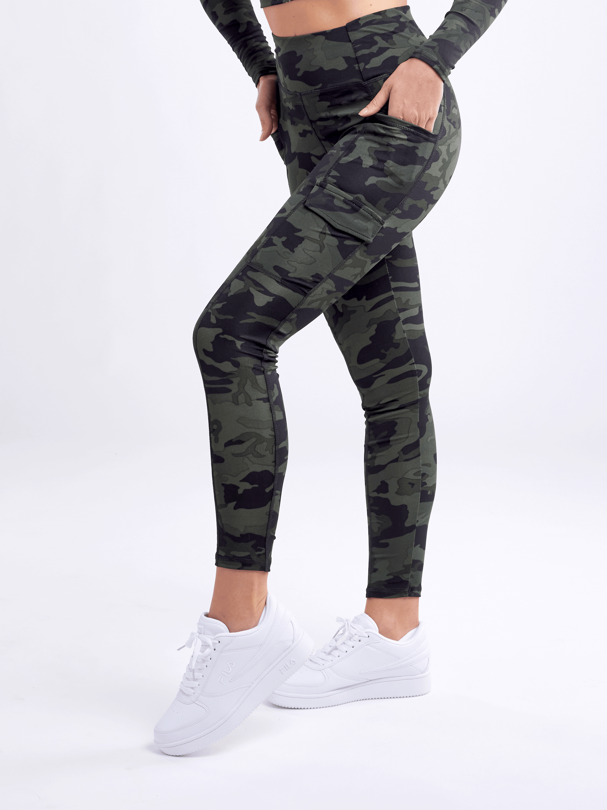 High-Waisted Leggings with Side Cargo Pockets-JupiterGear-French Camo-Small / Medium-Urbanheer