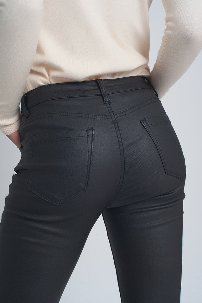 Faux Leather Skinny Trousers In Black Colour