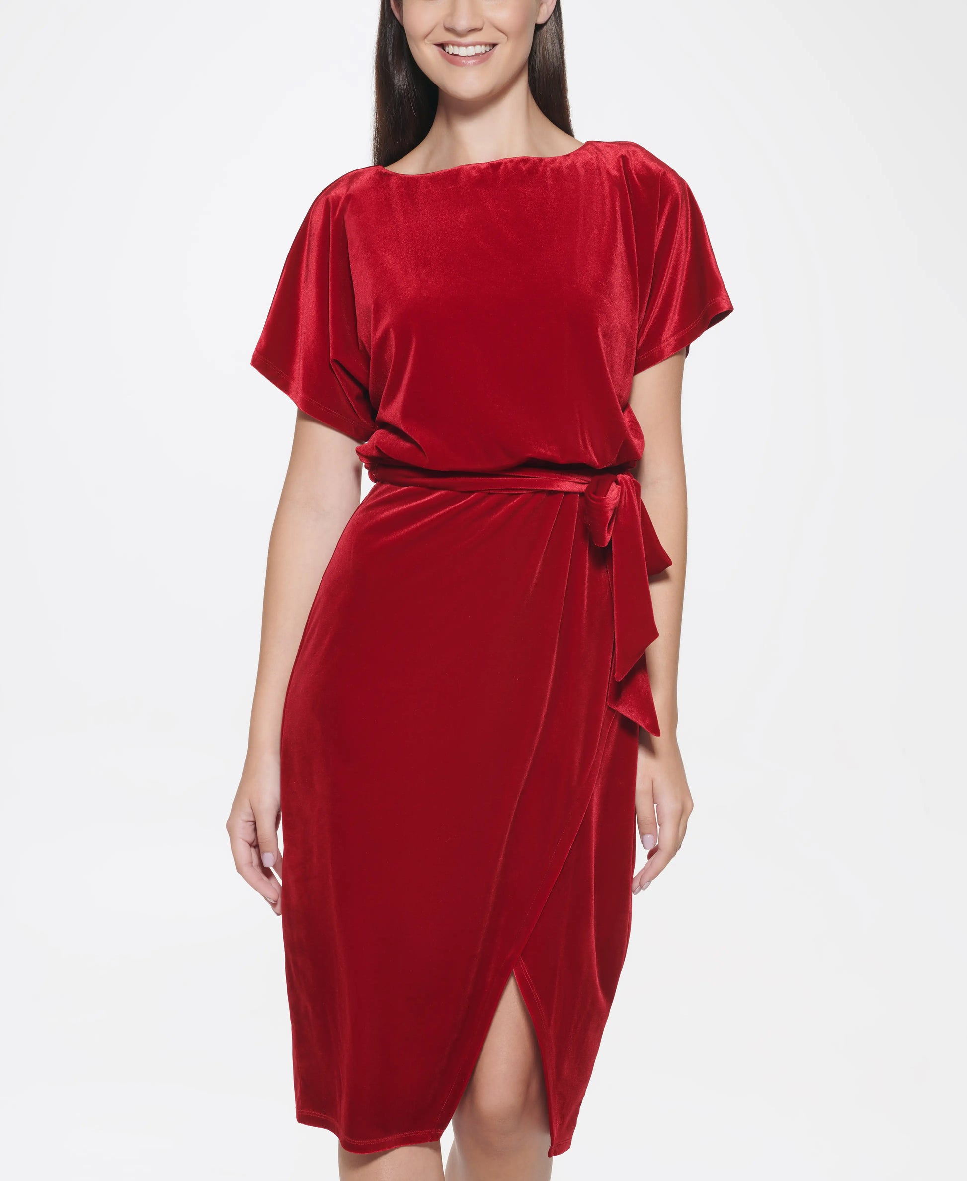 Velvet Blouson Cocktail Dress.-KENSIE-XS-RED-Urbanheer
