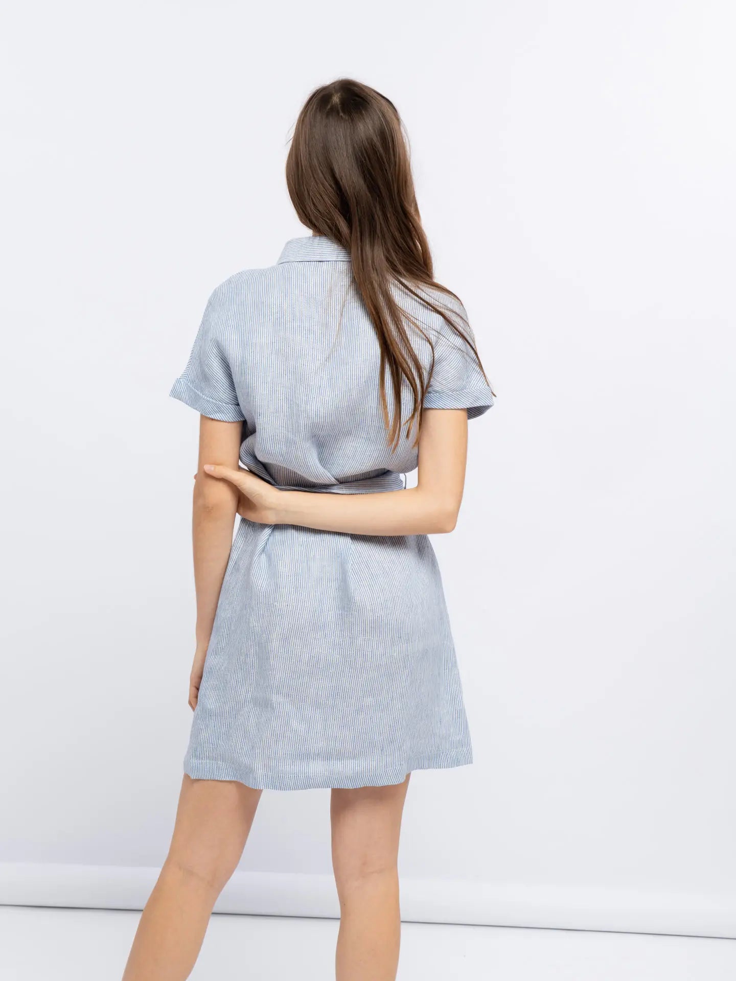 Linen Shirt Dress With Belt-Dresses-SMF-S-Urbanheer