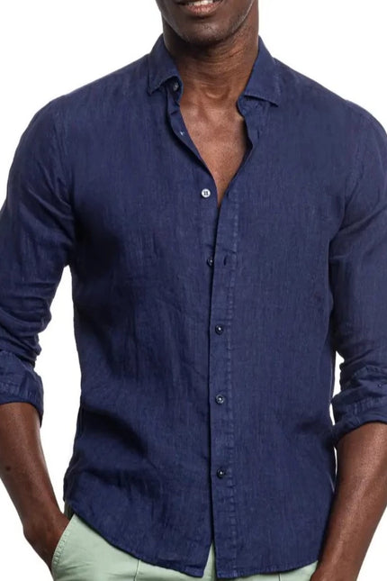 Linen Button Down Shirt - Navy-Clothing - Men-Eight X-Urbanheer