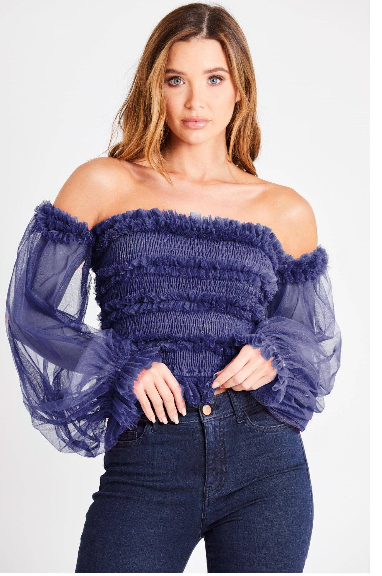 Rolf Navy Blue Tulle Top-Lace & Beads-UK12-Urbanheer