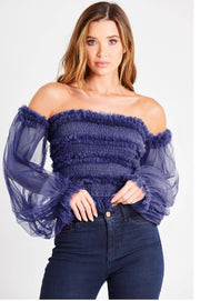 Rolf Navy Blue Tulle Top-Lace & Beads-UK12-Urbanheer