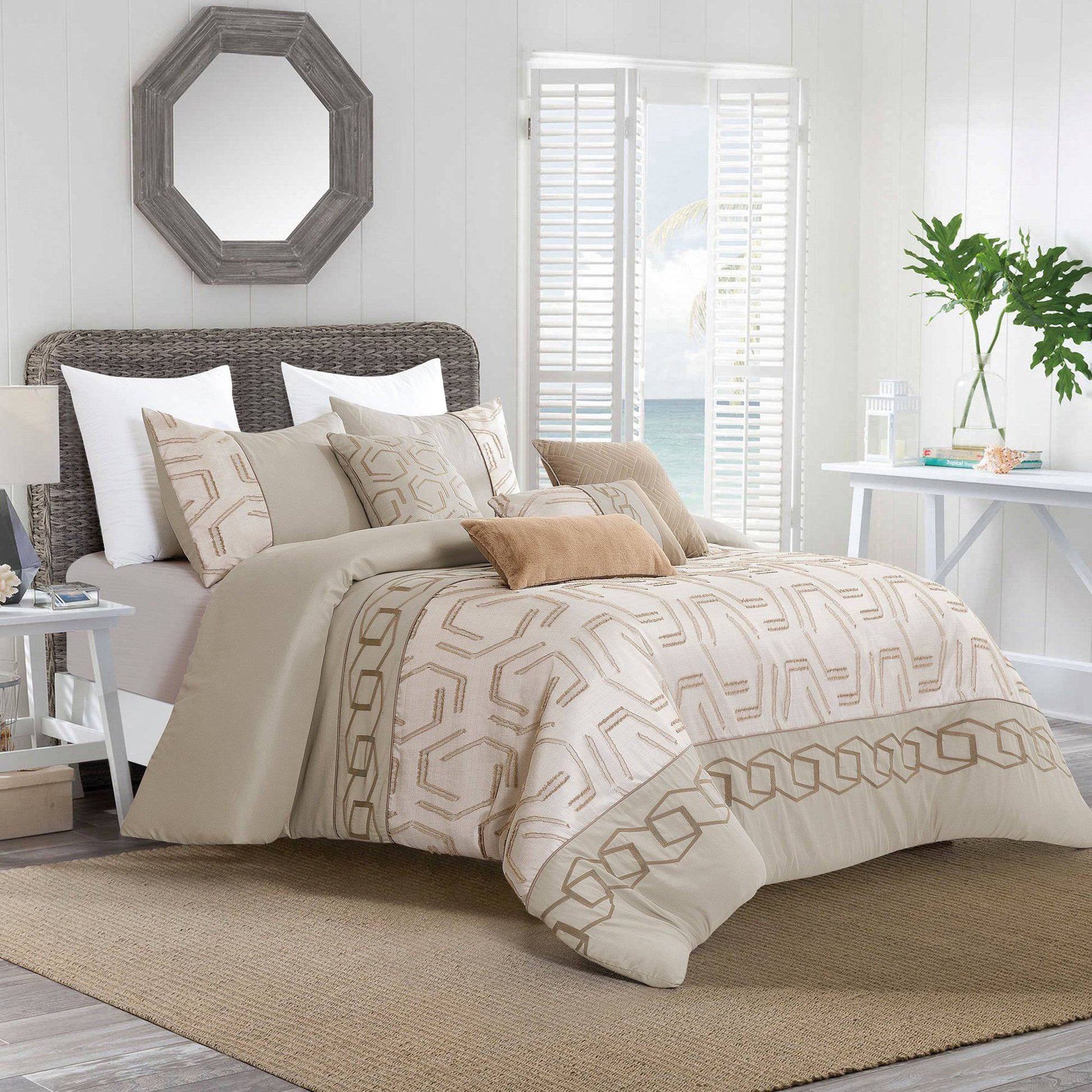 Libra Contemporary Jacquard Taupe Comforter Set - 7 Piece Set.-linen mart-King-Urbanheer