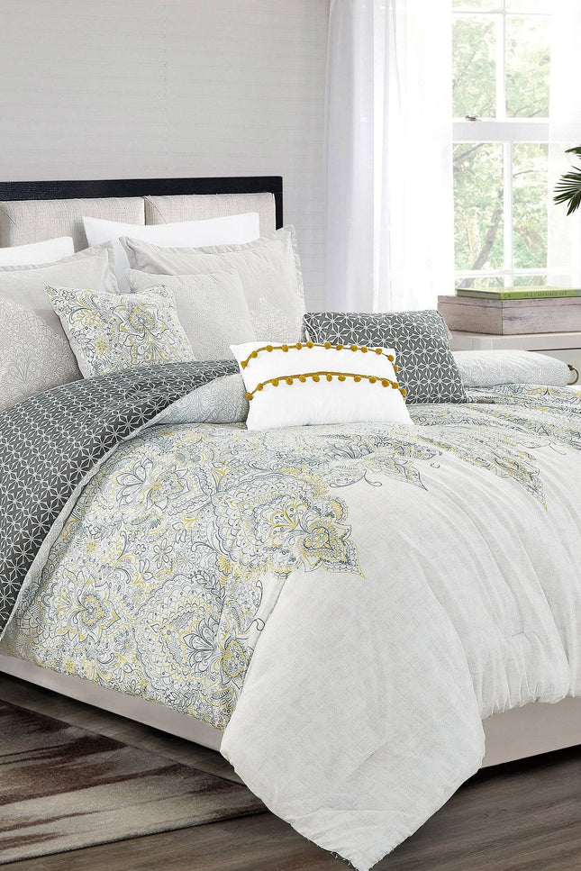 Floral Jacquard Modern Creame Comforter - 7 Piece Set-Linens & Bedding-linen mart-King-Urbanheer