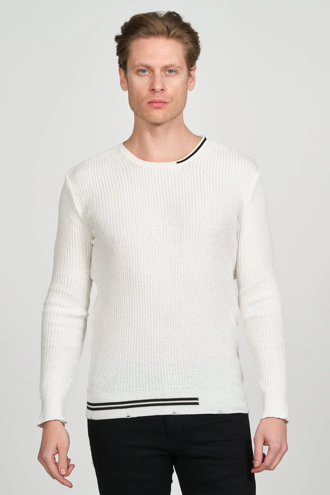 RT Lux Half Striped Sweater - White-Clothing - Men-Ron Tomson-Urbanheer