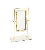 Rectangular Table Mirror Gold Leaf Border White Marble Base-CLASSIC TOUCH DECOR INC.-Urbanheer