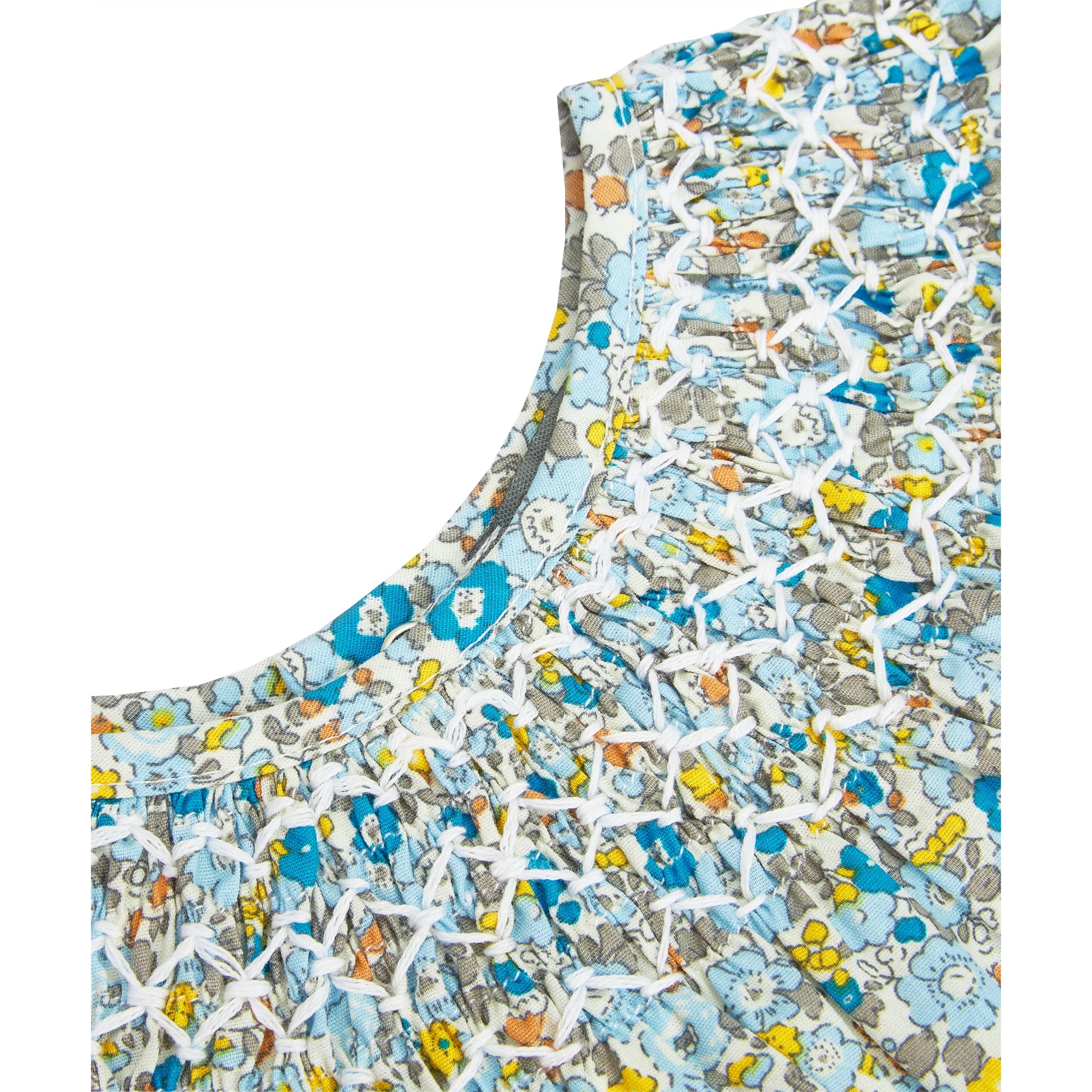 Long-Sleeve Smocked Liberty Playsuit-Petit confection-3M-Urbanheer