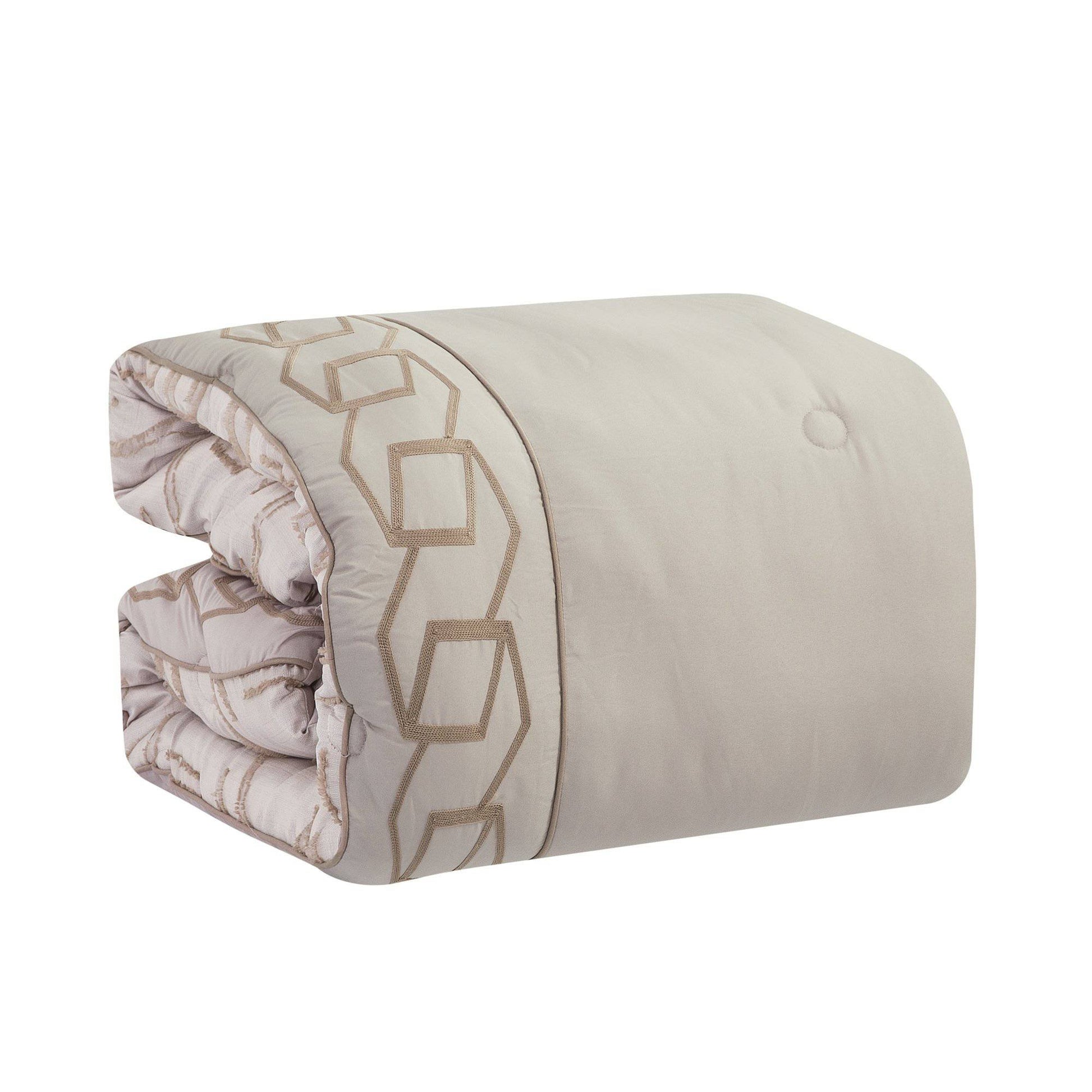 Libra Contemporary Jacquard Taupe Comforter Set - 7 Piece Set.-linen mart-King-Urbanheer