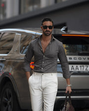 Grey Elastic Slim-Fit Men'S Shirt-Clothing - Men-Donato-S-Urbanheer