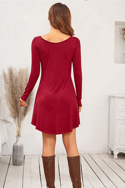 Round Neck Long Sleeve Mini Dress-Street 360-Deep Red-S-Urbanheer