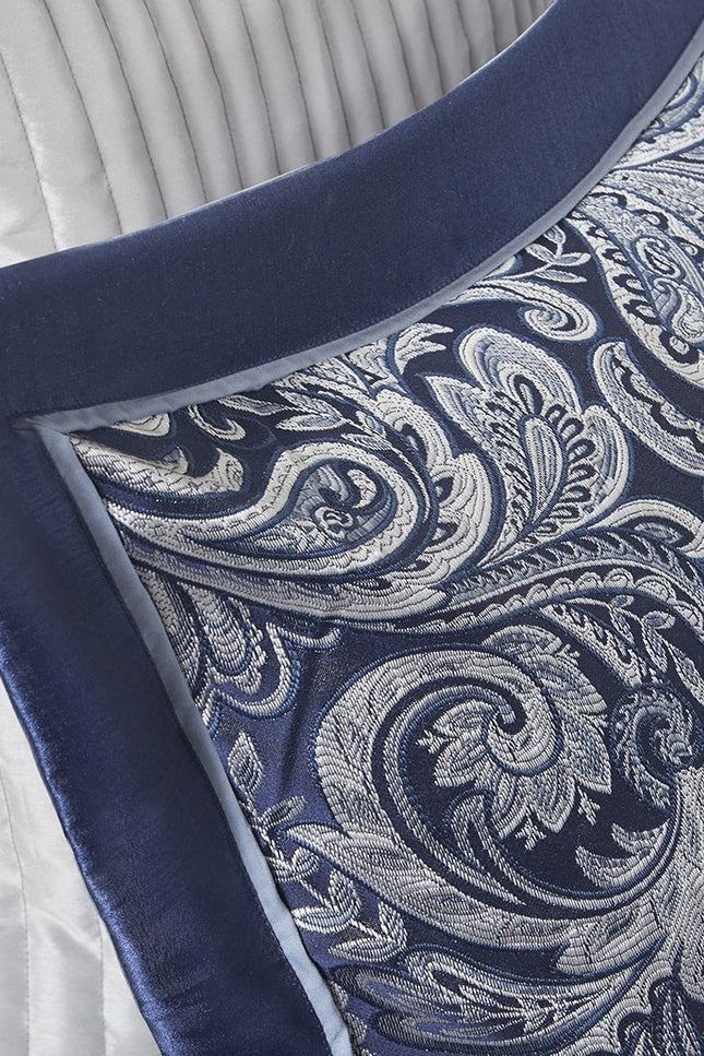 Paisley 12-Piece Complete Comforter Set And Sheet Set, Blue.-Olliix-Urbanheer