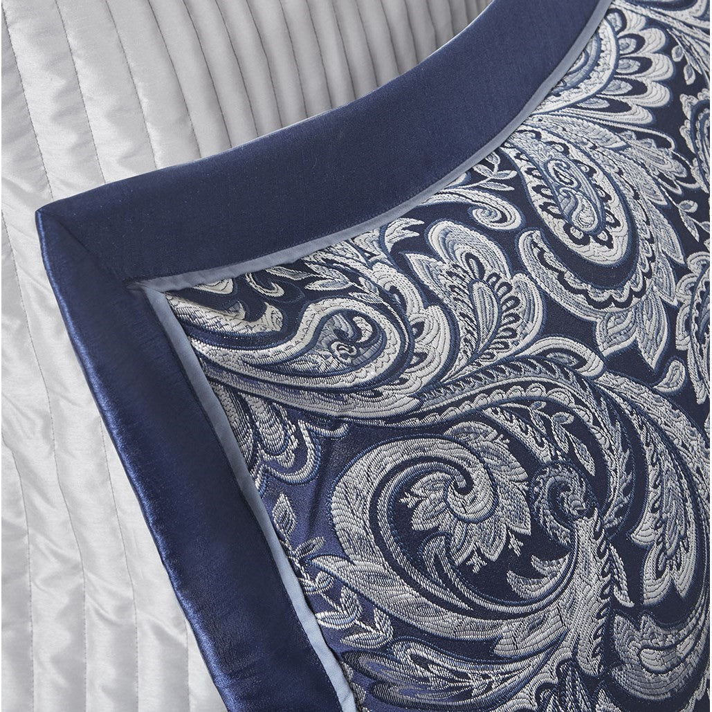 Paisley 12-Piece Complete Comforter Set And Sheet Set, Blue.-Olliix-Cal King-Urbanheer