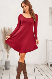 Round Neck Long Sleeve Mini Dress-Street 360-Deep Red-S-Urbanheer