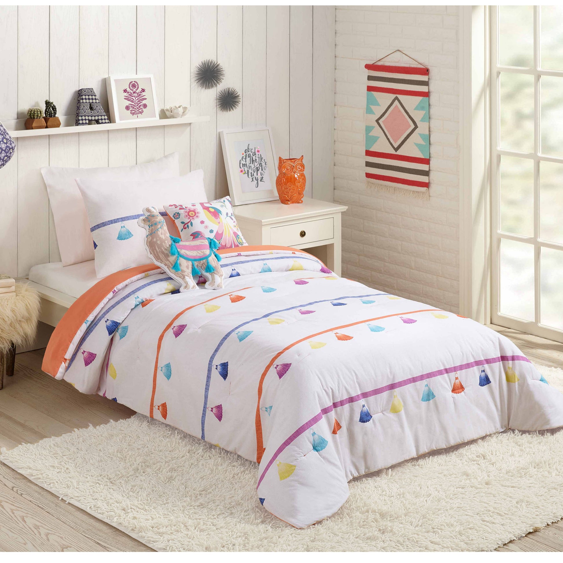 Painted Tassel Comforter Set - 4 Pieces.-peking handicraft-Twin-Urbanheer