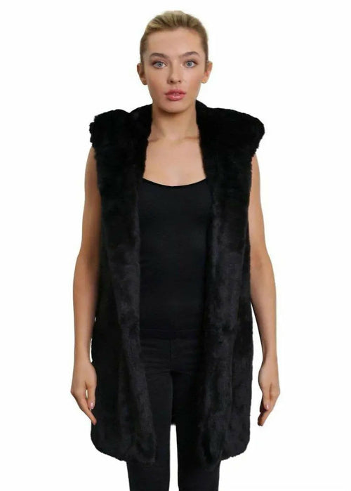 Faux Fur Hooded Gilet-Rose Eleusis-UK 10/EU 38/US 6-Black-Urbanheer