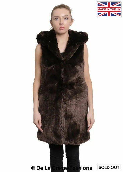Faux Fur Hooded Gilet-Rose Eleusis-UK 10/EU 38/US 6-Brown-Urbanheer