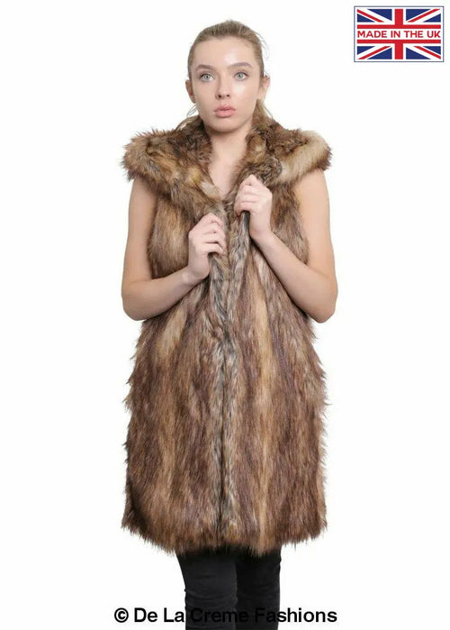 Faux Fur Hooded Gilet-Rose Eleusis-UK 10/EU 38/US 6-Toffee-Urbanheer