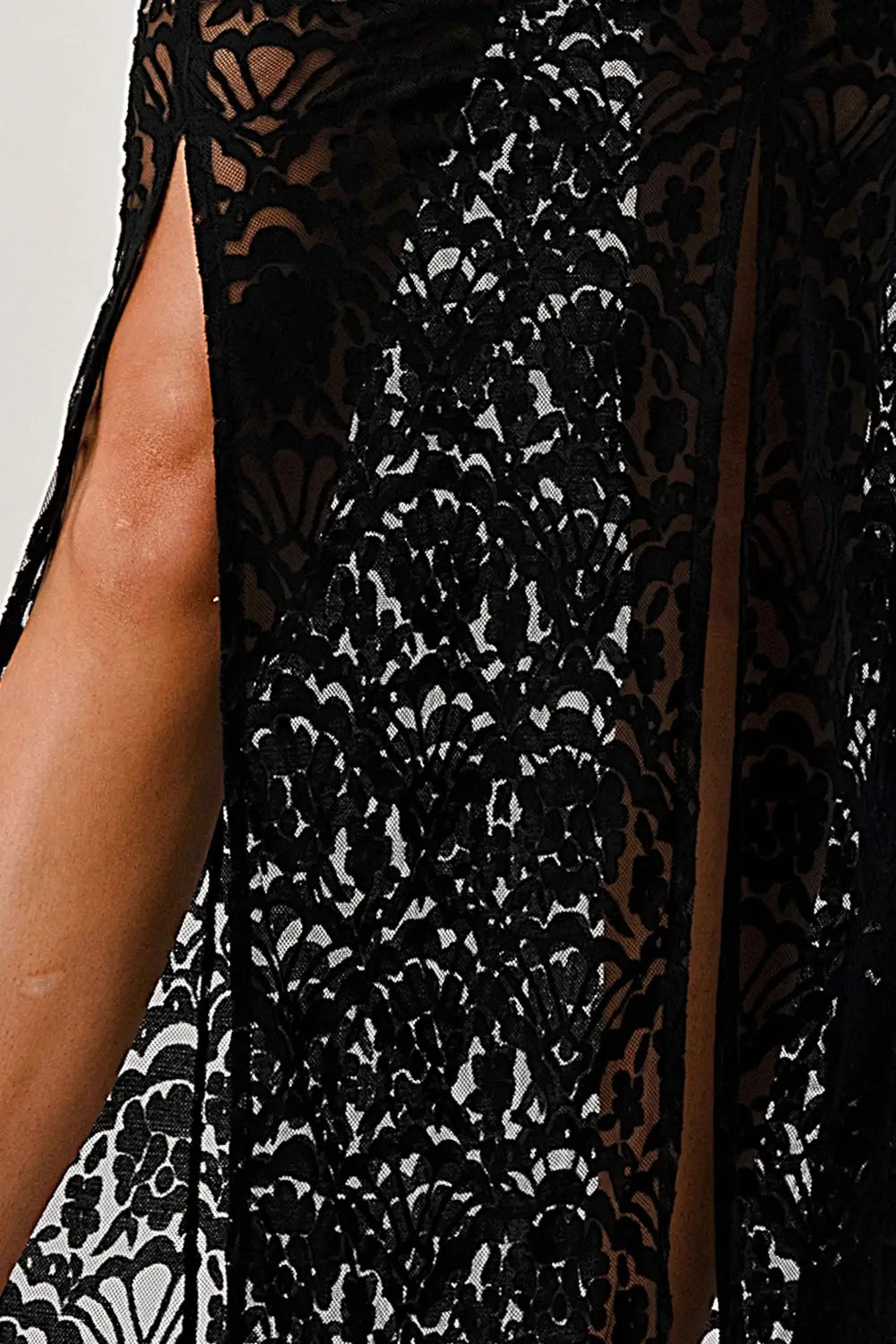 Front Slit Lace Maxi Dress - Black-MILEY + MOLLY-S-White-Urbanheer