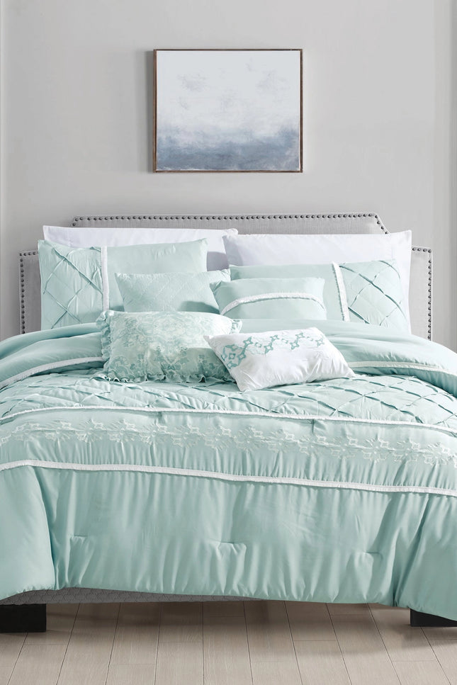 Ultra Soft Ruffle Baby Blue Pleated Comforter - 7 Piece Set-Bedding-linen mart-King-Urbanheer