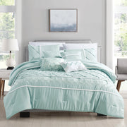 Ultra Soft Ruffle Baby Blue Pleated Comforter - 7 Piece Set-Bedding-linen mart-King-Urbanheer