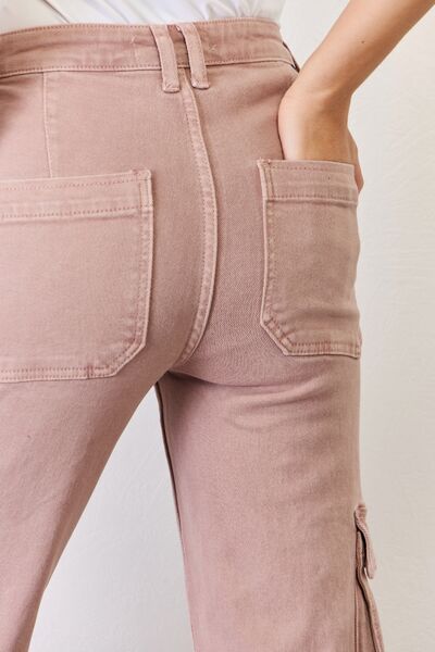 Risen Full Size High Rise Cargo Wide Leg Jeans-Risen-Mauve-0-Urbanheer
