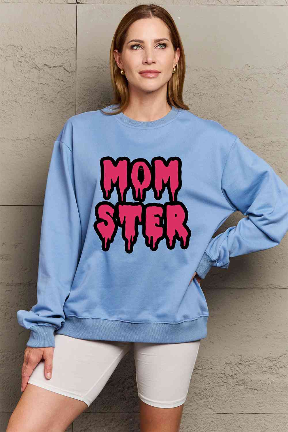Simply Love Full Size Mom Ster Graphic Sweatshirt-Street 360-Misty Blue-S-Urbanheer
