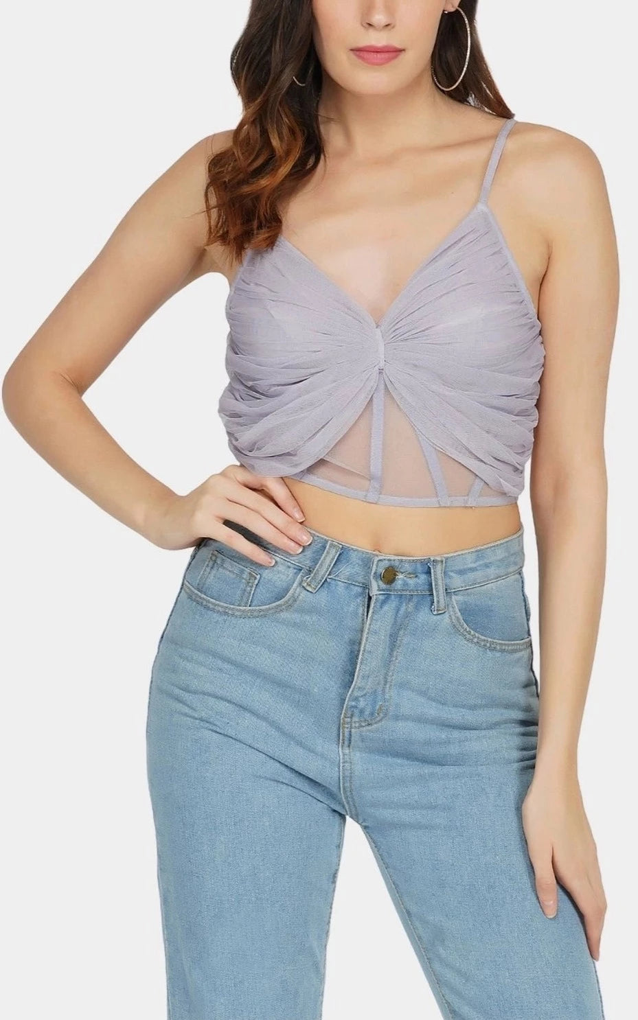 Olivia Bow Mesh Top In Lilac.-lace and beads-UK 8-Urbanheer