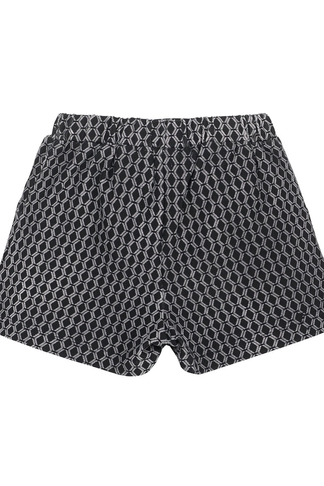 Girl'S Shorts In Black And Ecru Printed Elastic Fleece.-UBS2-Urbanheer