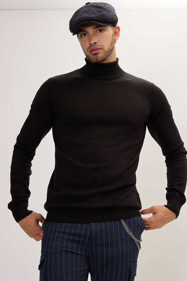 N° 6186 Roll Neck Knit Sweater - Black-Ron Tomson-BLACK / M-Urbanheer