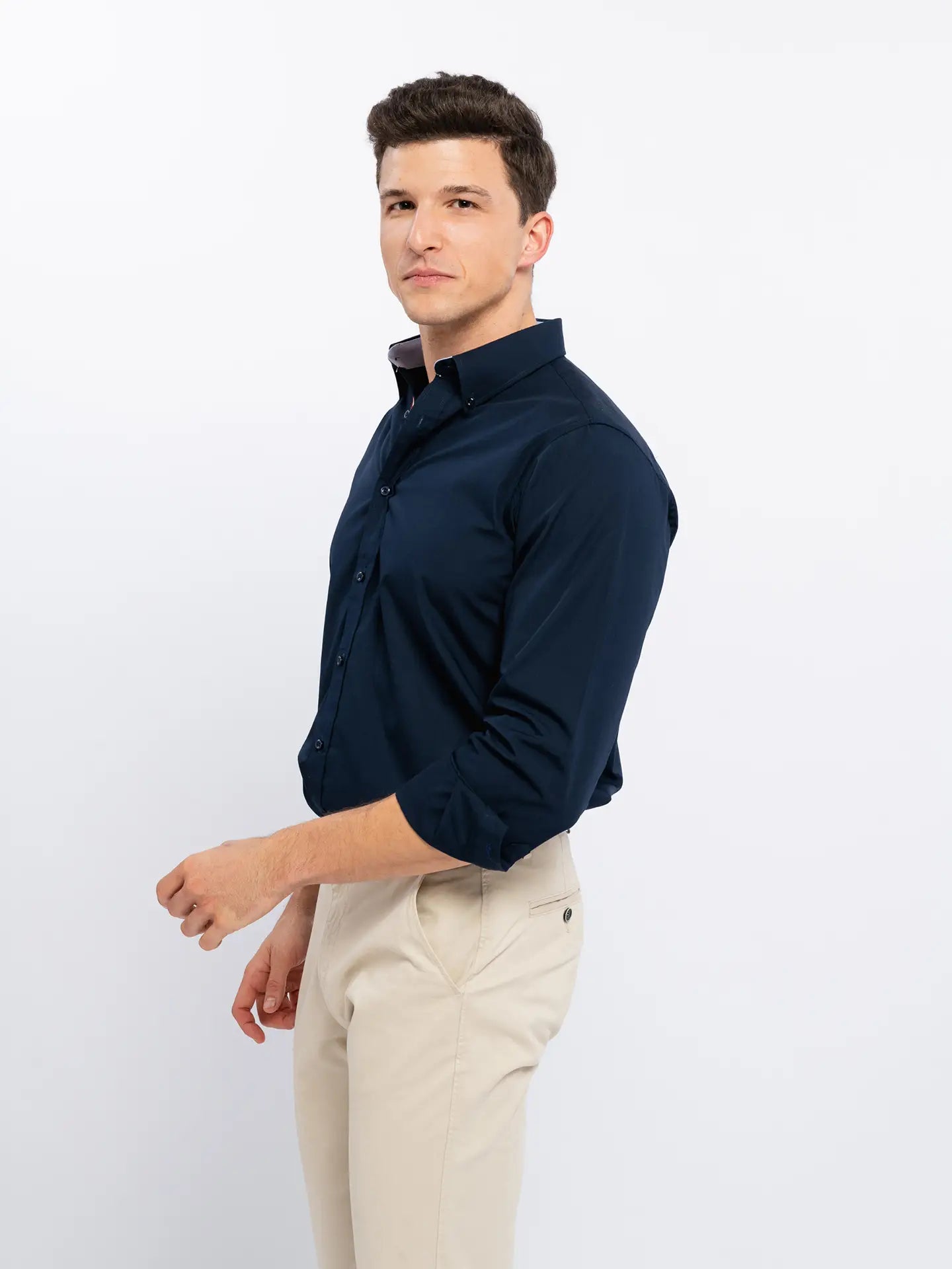 Classic Blue Cotton Shirt-Dresses-SMF-S-Urbanheer