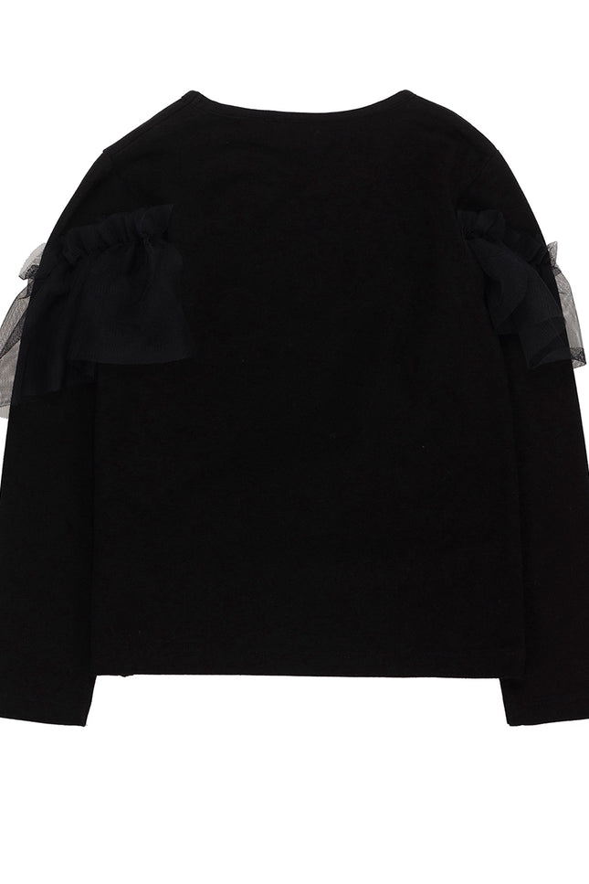 Girl'S T-Shirt In Black Stretch Cotton Fabric. Flywheel