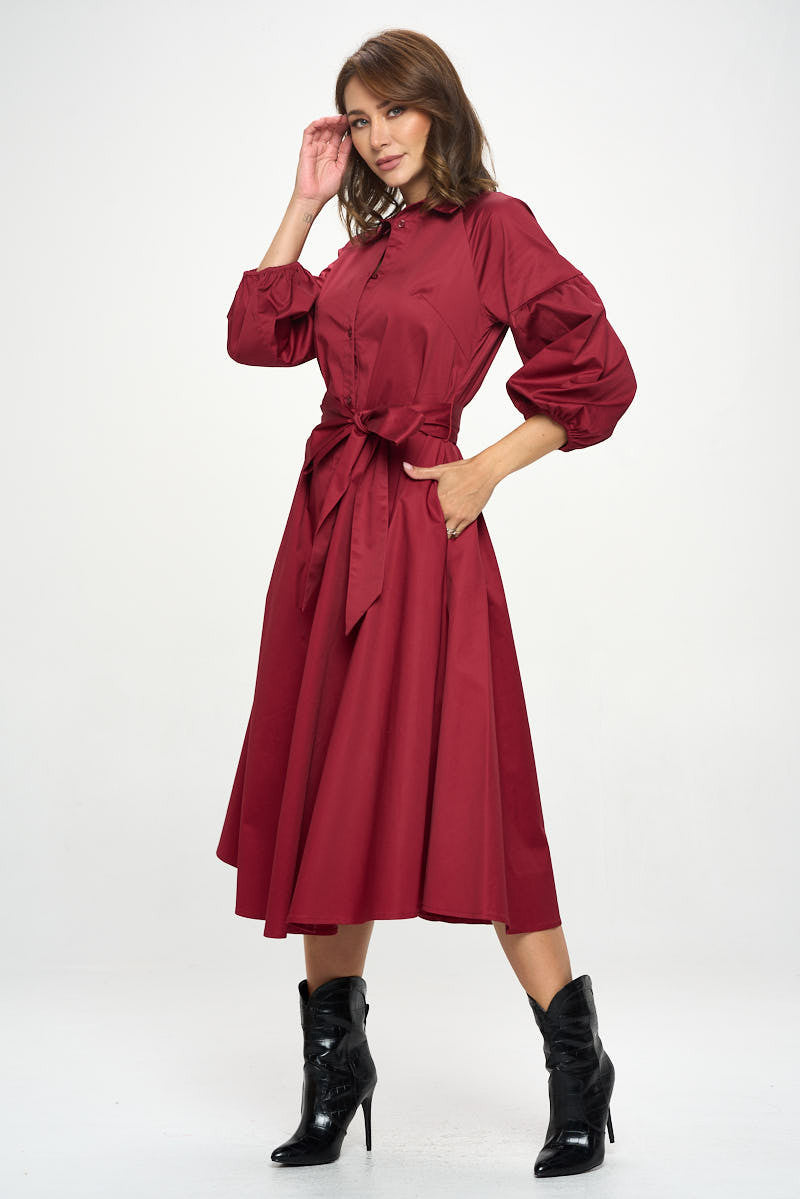 Maxi Shirt Dress-Dresses-Renee C.-Small-BURGUNDY-Urbanheer