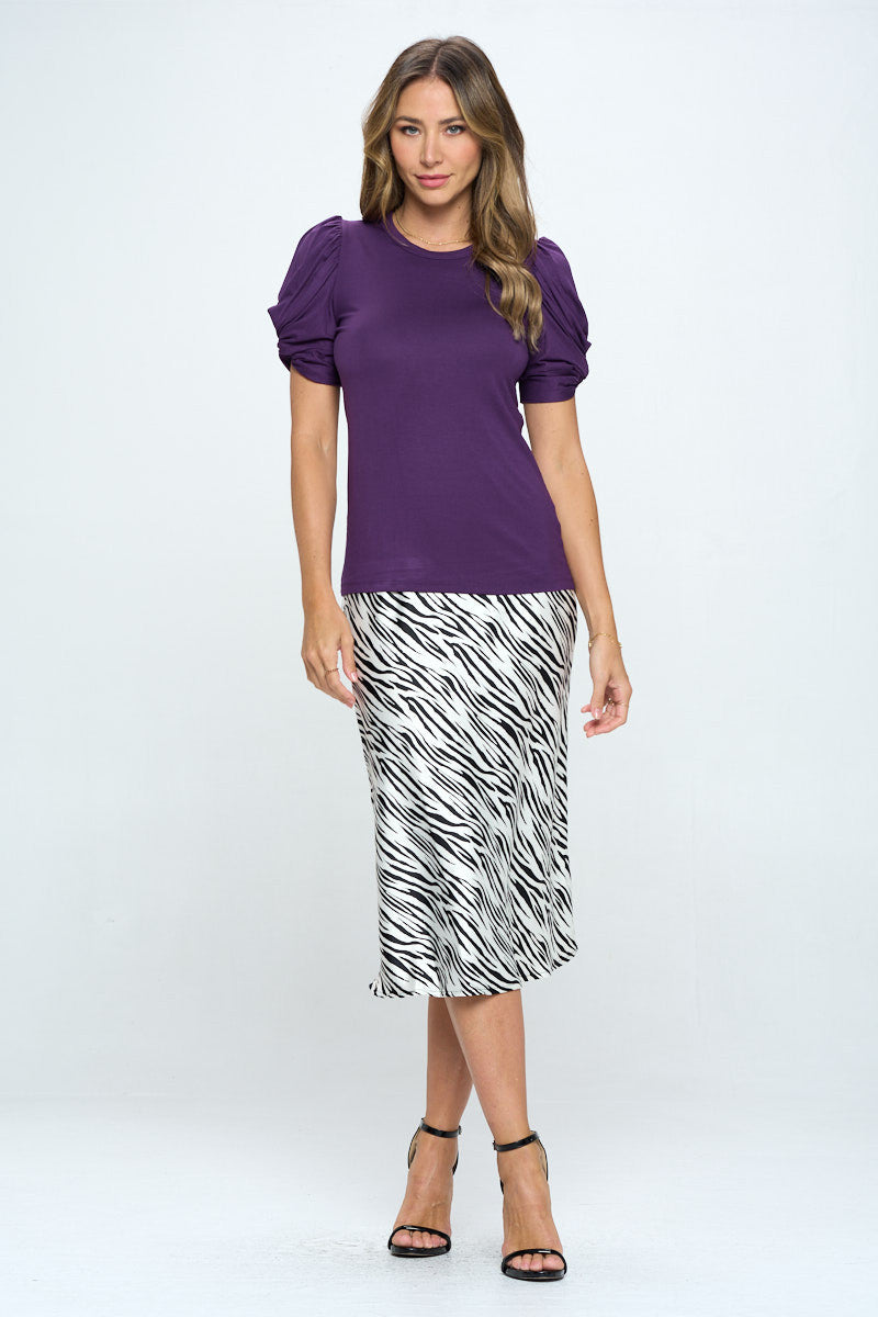 Solid Short Sleeve Top with Scrunched Sleeves-Tops-Reneecollection-Urbanheer