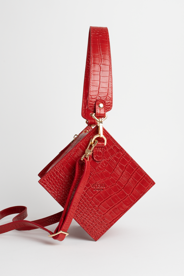 Lola Bag In Ruby Red Crocodile Print-Vanisha London-Urbanheer