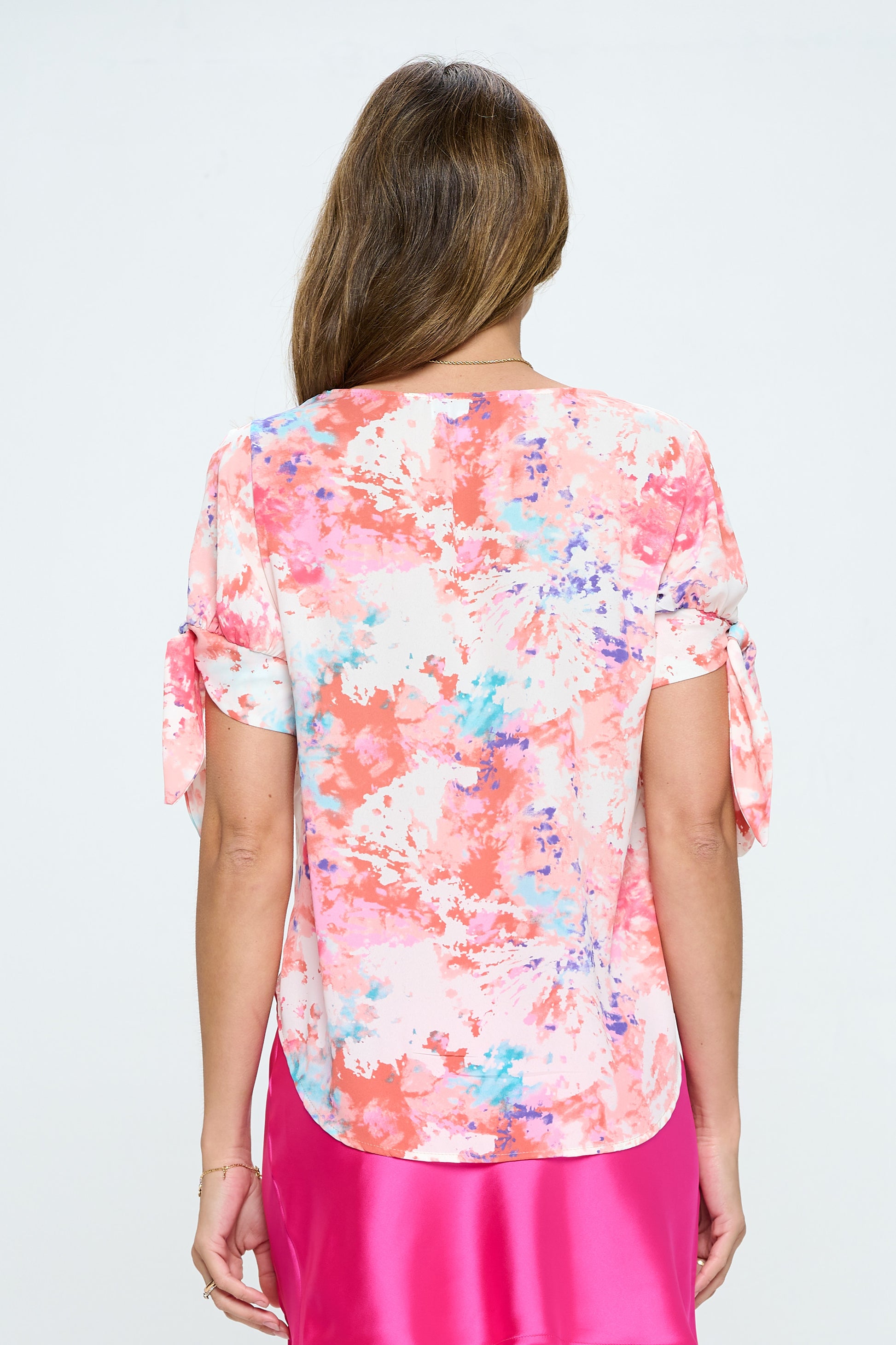 Tie Dye Print Woven Top-Tops-RENEE C.-Small-PINK-Urbanheer