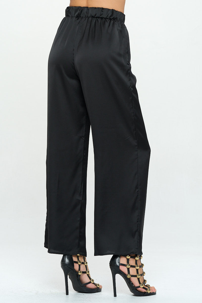 Stretch Satin Pants w/ Elastic Waist and Pocket-Pants-RENEE C.-Urbanheer