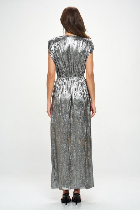Sleeveless Metallic Maxi Dress-Dresses-Renee C.-Small-SILVER-Urbanheer