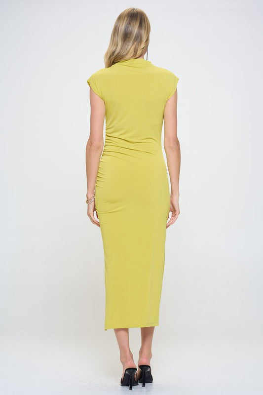 Sleeveless Ruched Dress with Slit-4