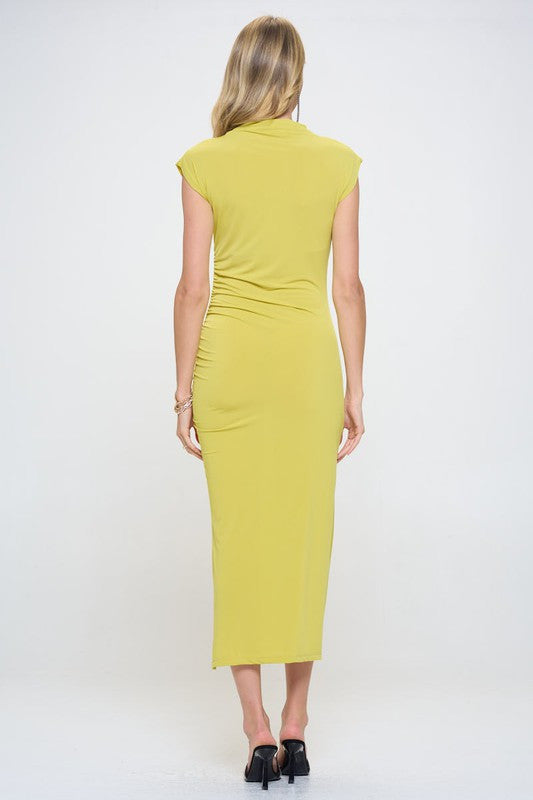Sleeveless Ruched Dress With Slit-Dresses-Renee C.-Small-DARK CITRON-Urbanheer