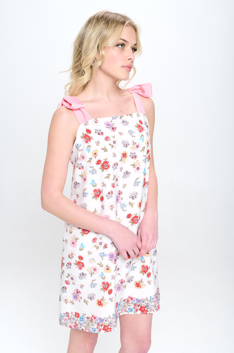 Border Print Floral Dress with Bow Detail-Dresses-RENEE C.-Urbanheer