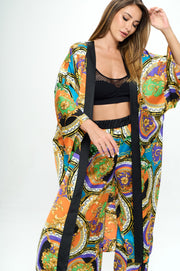 Stretch Satin Print Long Kimono Cardigan-Kimonos-Heer Decor-Urbanheer