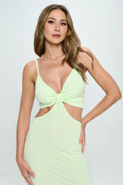 Solid V neck Cutout Dress with Slit-Dresses-RENEE C.-Urbanheer