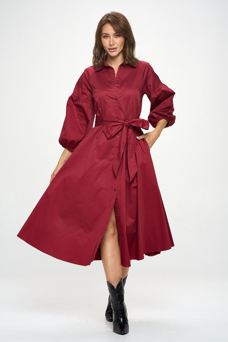 Maxi Shirt Dress-Dresses-Renee C.-Small-BURGUNDY-Urbanheer