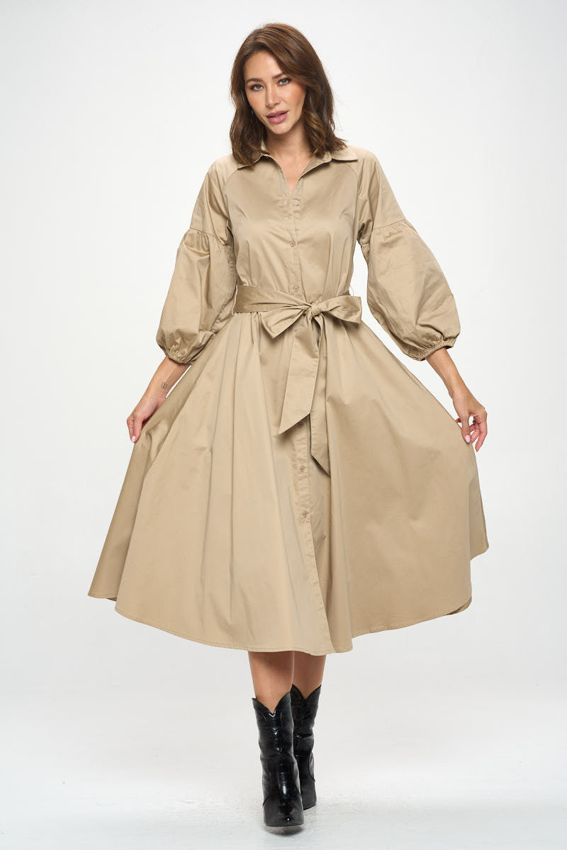Maxi Shirt Dress-Dresses-Renee C.-Small-KHAKI-Urbanheer