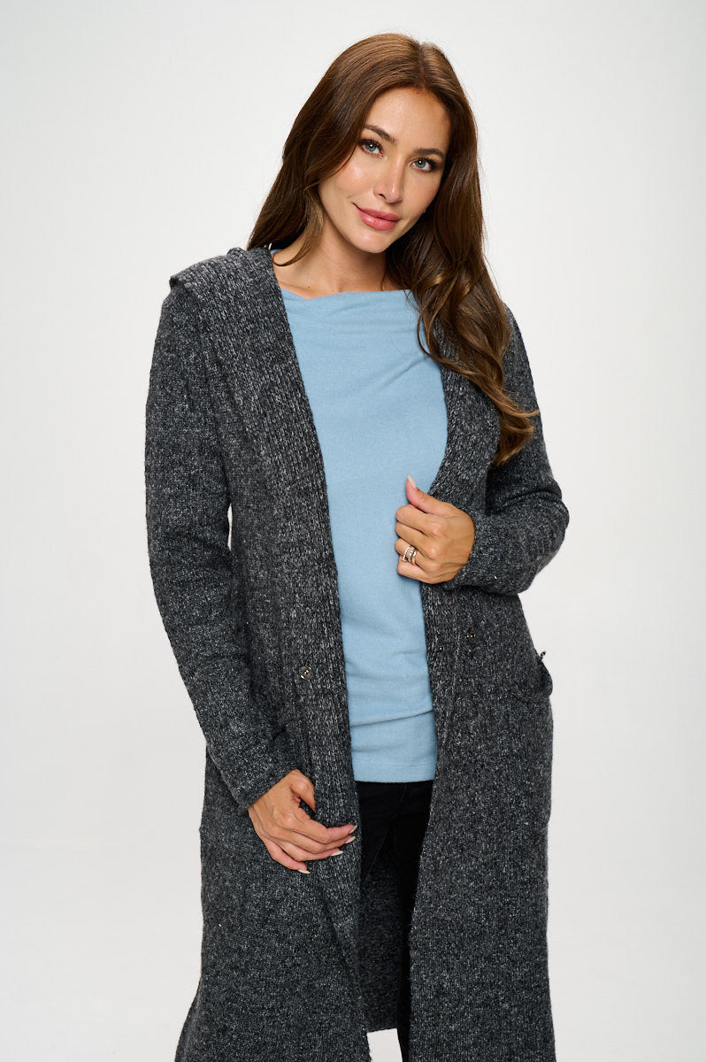 Charcoal Knit Open Front Cardigan Sweater with Pockets and Hood-New Arrival-Heer Decor-Small-CHARCOAL-Urbanheer