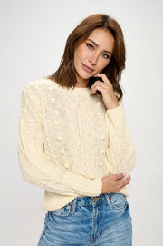 Knit Round Neck Pullover Sweater With Braid Detail-Sweaters-Renee C.-Small-IVORY-Urbanheer